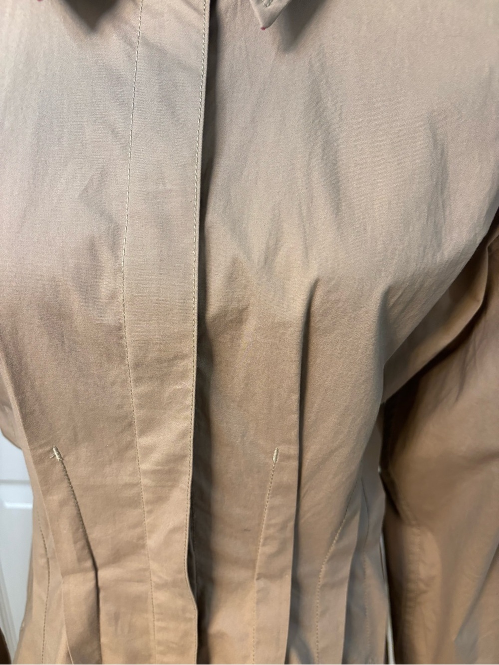 NWT Pilcro Anthropologie Taupe Corset Seam Midi Shirt Dress Large - Picture 3 of 10